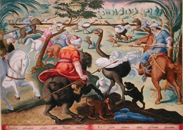Mauren auf Pferden jagen Strauße, Tafel 62 aus 