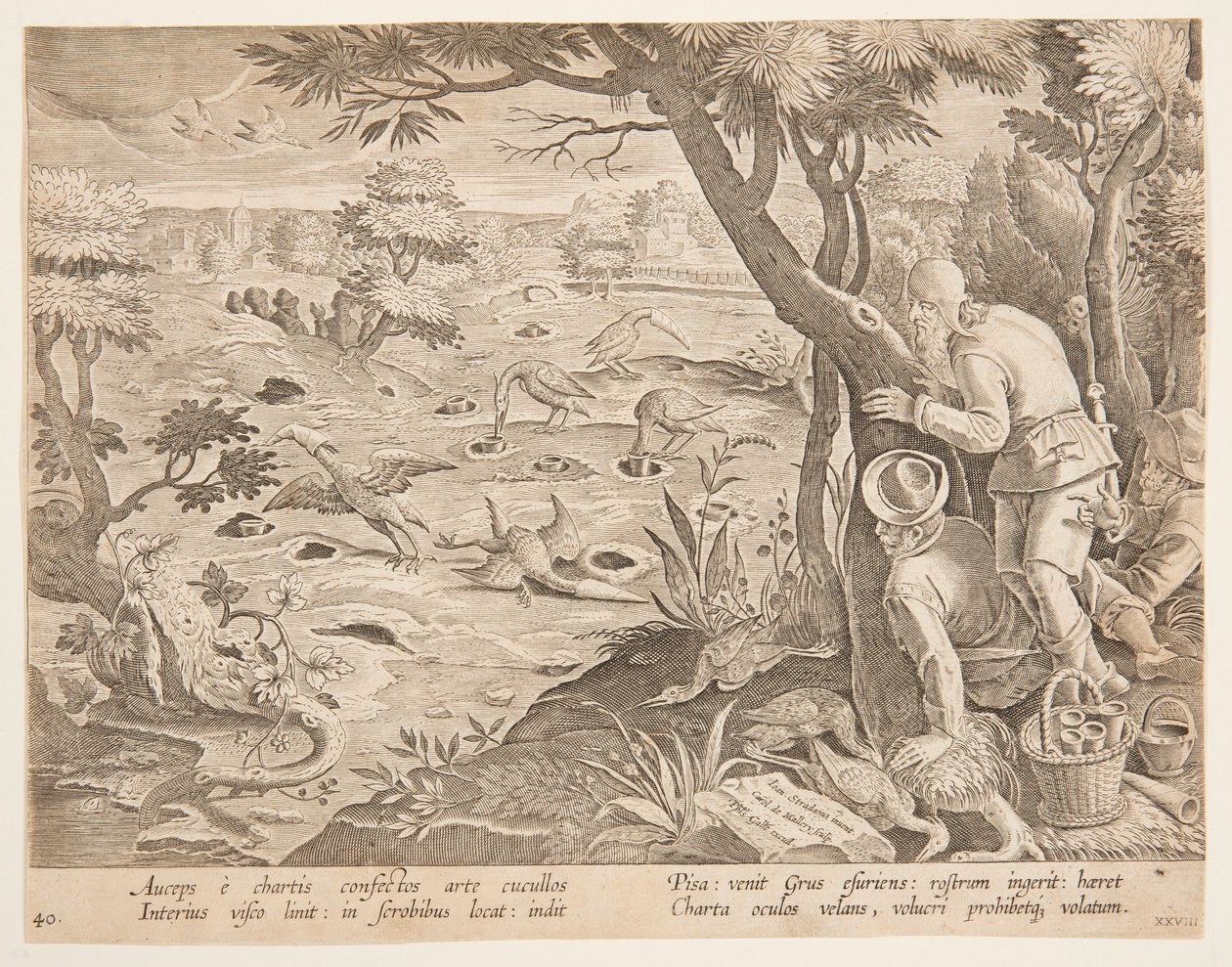 Kranichjagd mit Kegeln, Platte 28 in der Serie Venationes Ferarum, Avium, Piscium von Jan van der Straet, called Stradanus