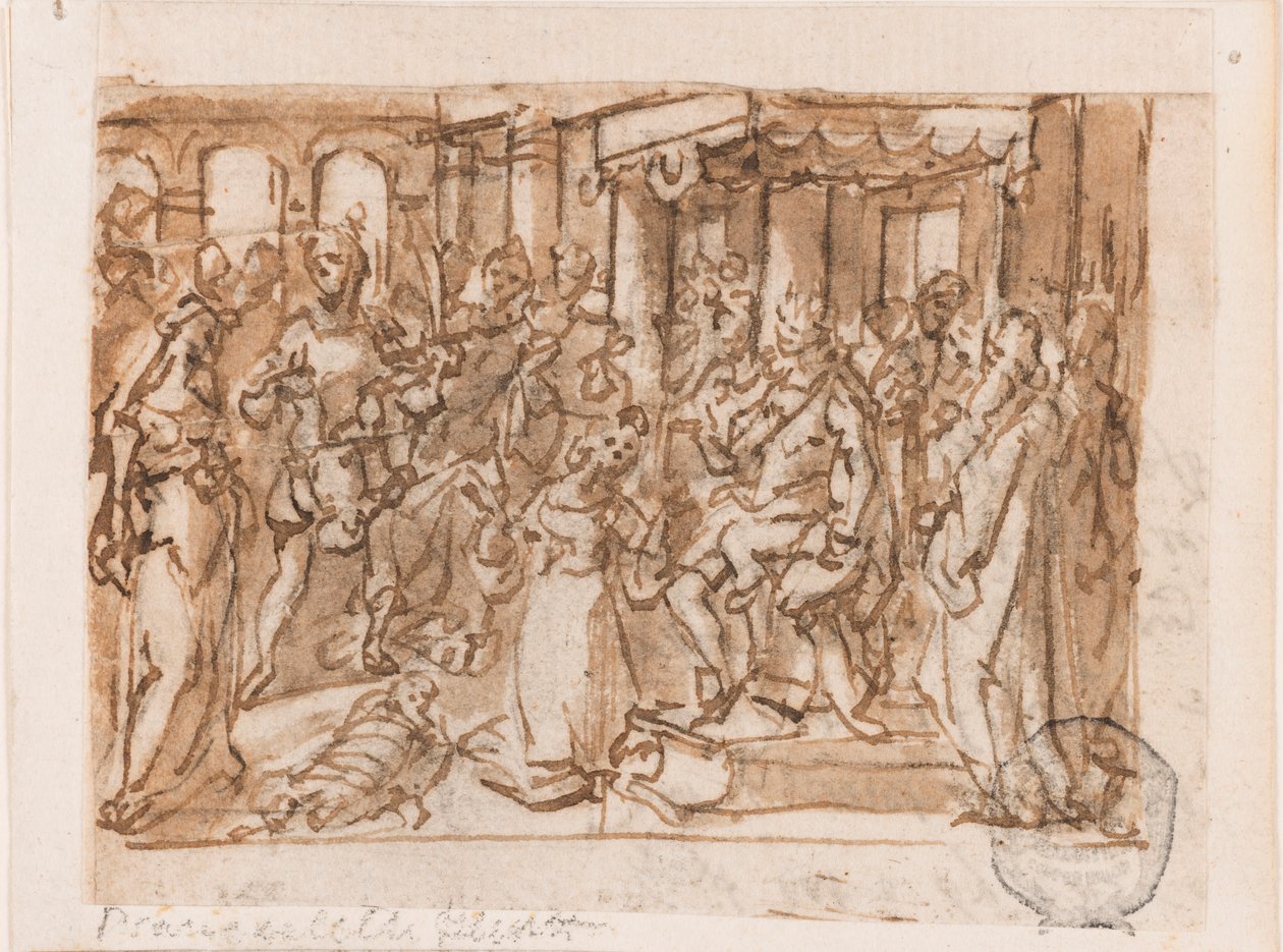 Das Urteil Salomos, Vorentwurf für "Spiritus Sapientiae" (Der Geist der Weisheit), Platte 1 in der Druckserie "Die sieben Gaben des Heiligen Geistes" von Jan van der Straet, called Stradanus