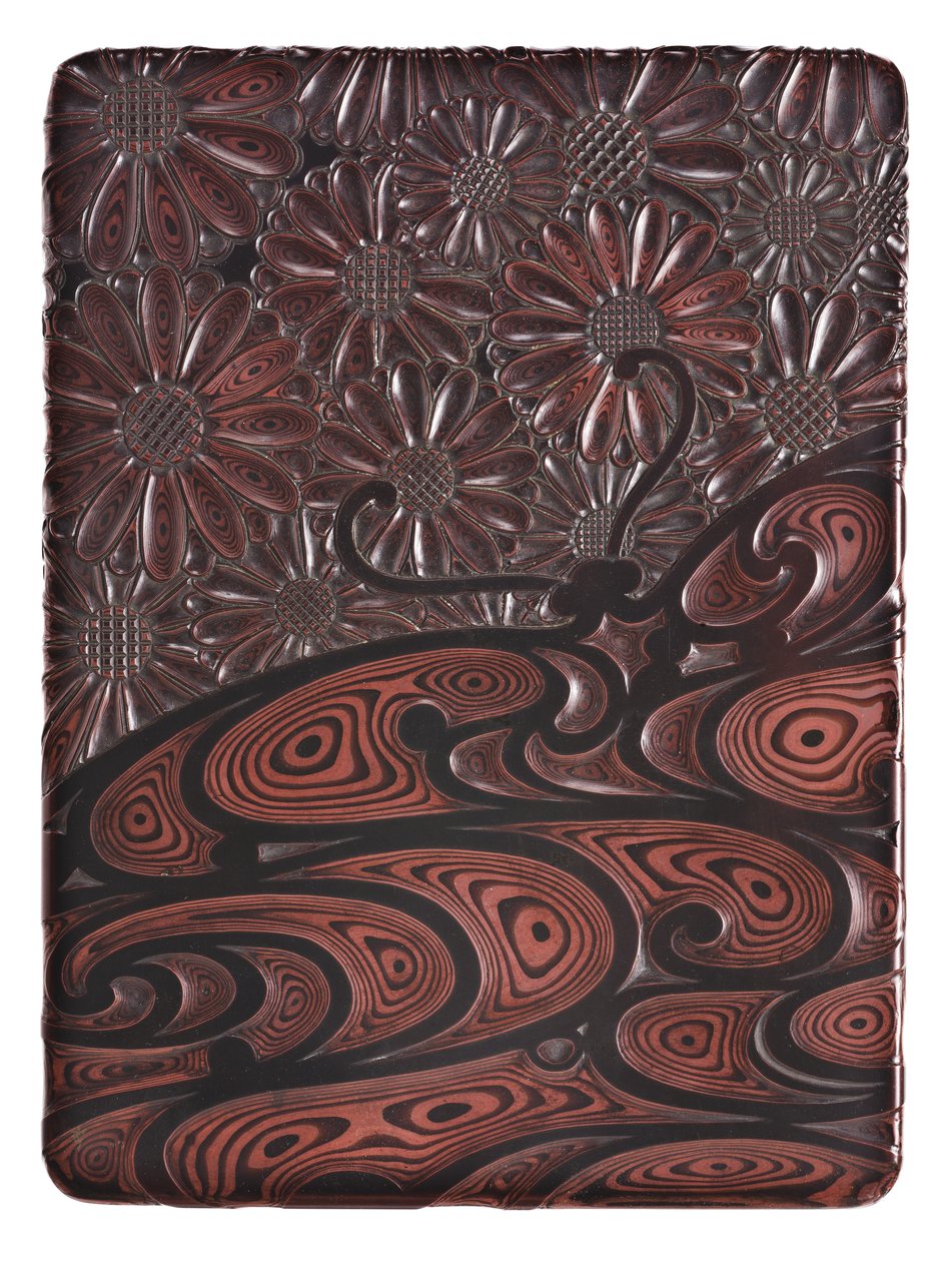 Schachtel und Deckel, dekoriert mit Blumen und einem Schmetterling von Japanese School