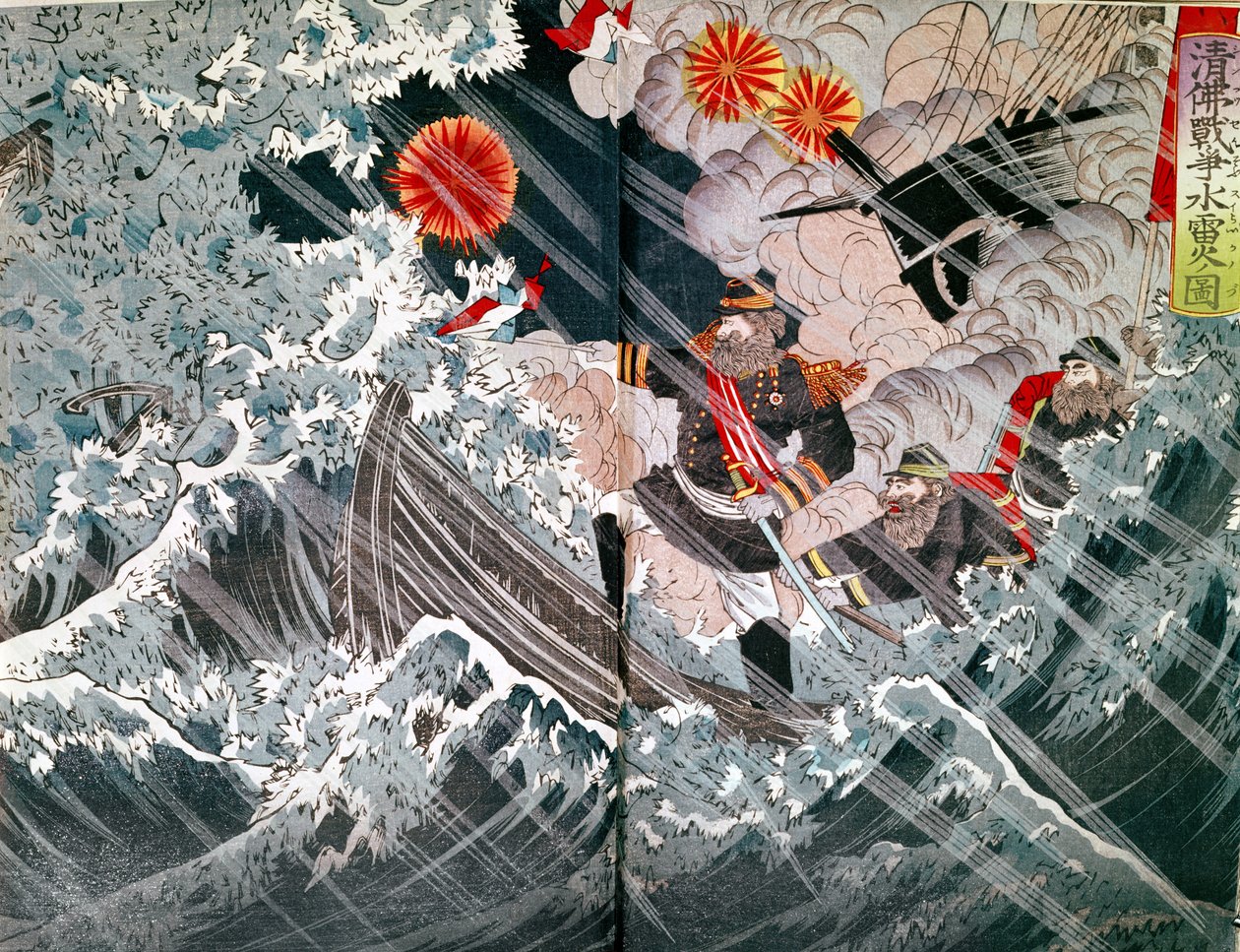 Admiral Amedee Anatole Courbet (1827-85) bei der Eroberung von Fou-Tcheou im Jahr 1884 während des Tonkin-Krieges von 1883-85 von Japanese School