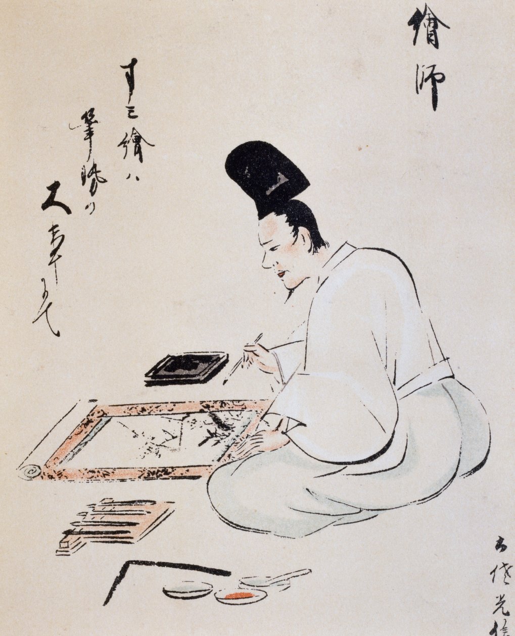 Künstler malt mit Tinte, Zeichnung, Tosa-Schule, japanische Zivilisation, Edo-Zeit von Japanese School