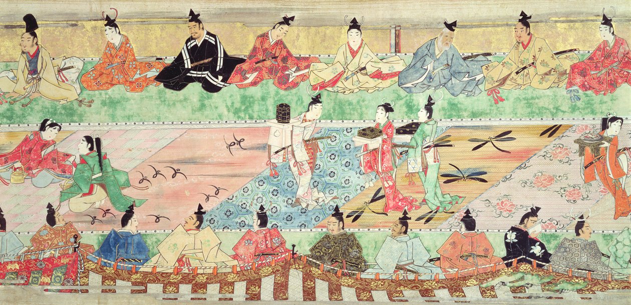 Bankettszene aus einer bemalten Schriftrolle der Geschichte von Muramatsu von Japanese School