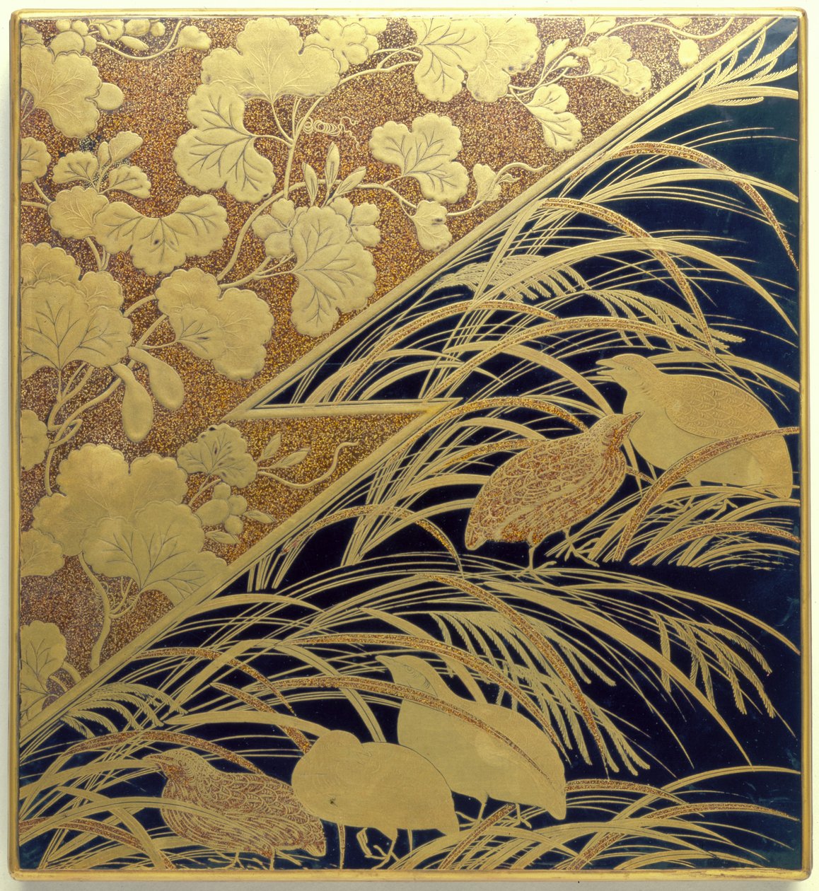 Tuschsteinkasten mit Pampasgras und Wachtel, Edo-Periode, ca. 1630 von Japanese School