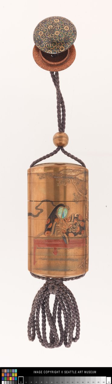 Inro dekoriert mit einer Hofdame, ojime und netsuke von Japanese School