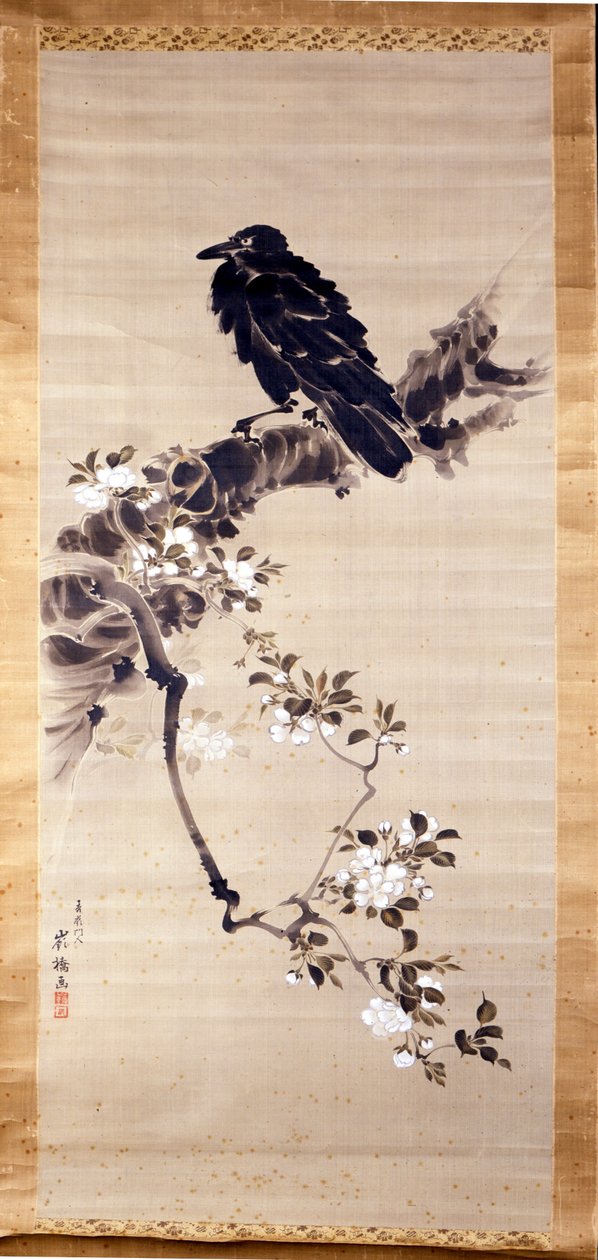 Kakemono (Papier- oder Seidenrolle, in der Höhe verlängert) darstellend einen Raben (kabasu), Bote der Götter. 18. Jahrhundert. Genua, Museo Chiossone von Japanese School