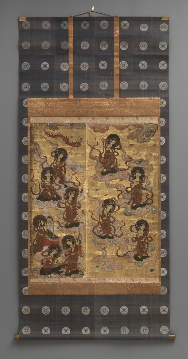 Wandmalerei: Abstieg von fünfundzwanzig Bodhisattvas (Begleiter der Amitabha-Triade), 18. Jahrhundert von Japanese School