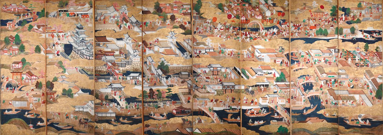 Osakazu Byobu - Japanischer achtteiliger Paravent von Japanese School
