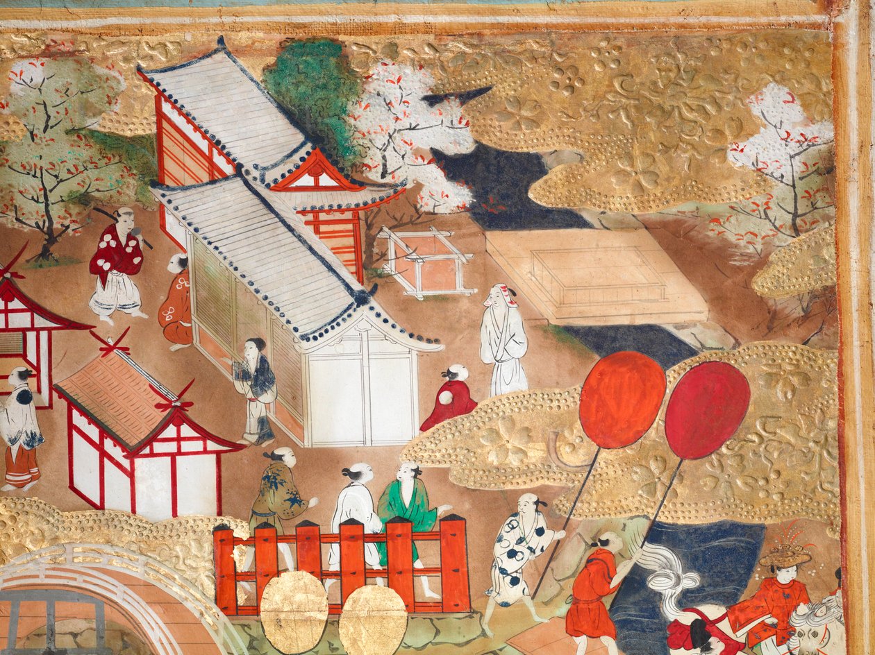 Osakazu Byobu - Japanischer achtteiliger Paravent von Japanese School
