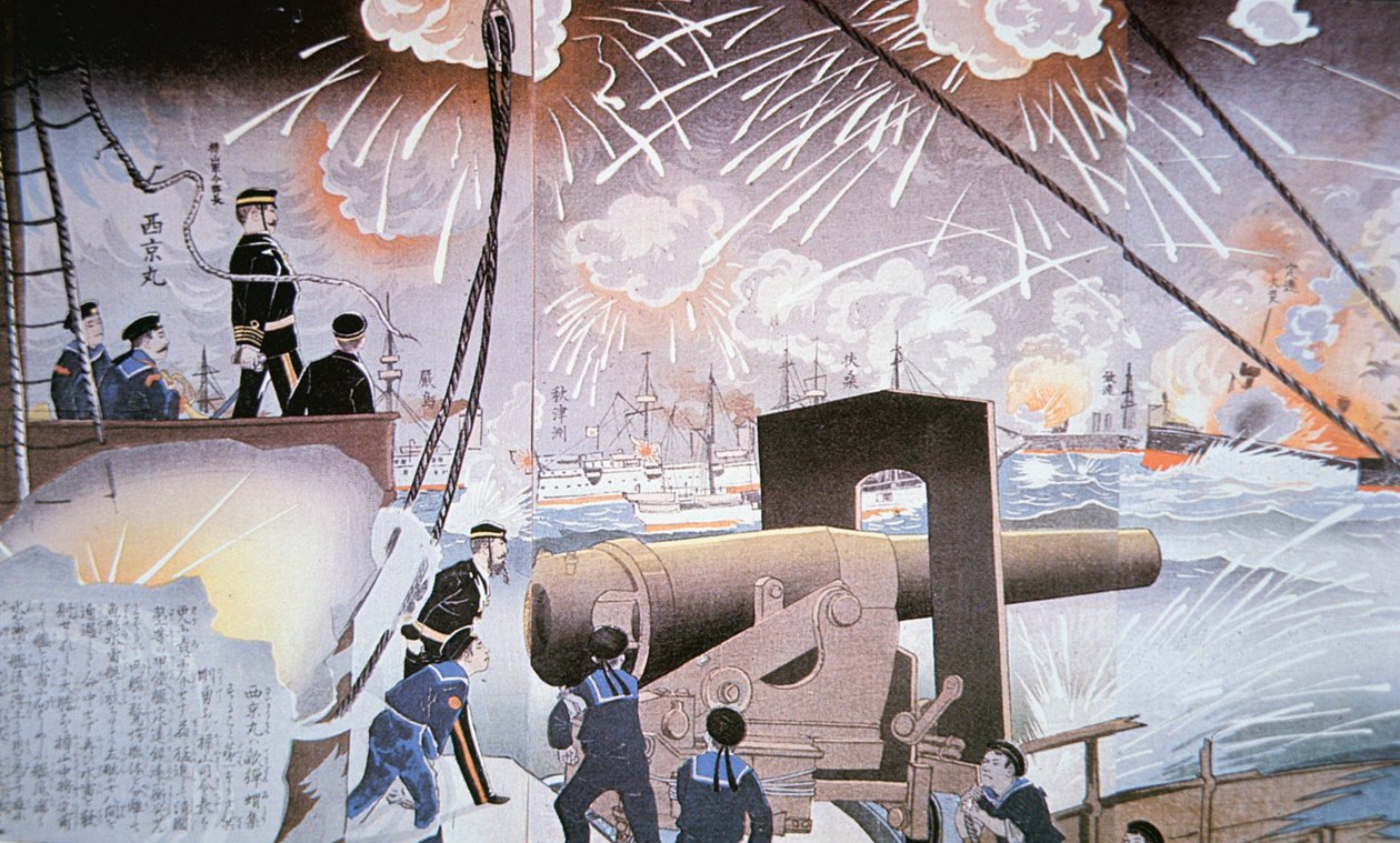 Gemälde der Schlacht am Yalu-Fluss im September von Japanese School