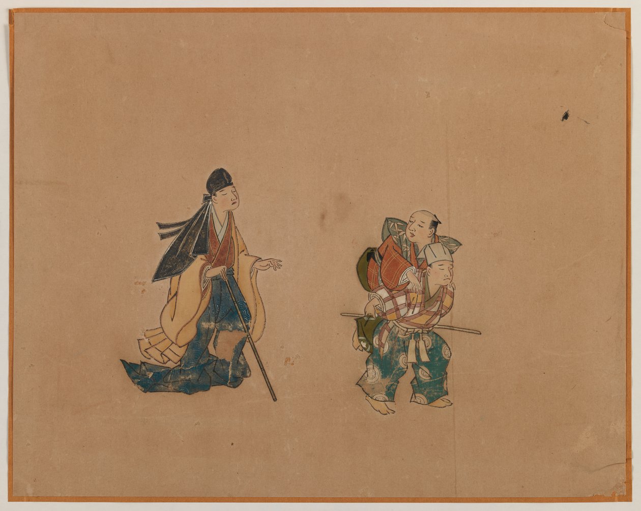 Samurai und zwei Blinde, Albumblattmalerei von Japanese School