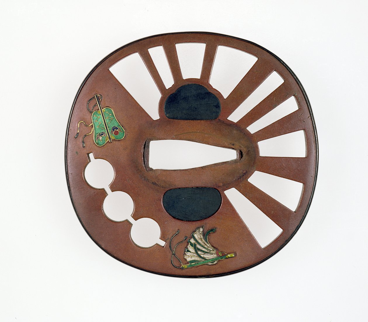 Tsuba mit Fächern dekoriert (Kupfer mit Emaille) von Japanese School