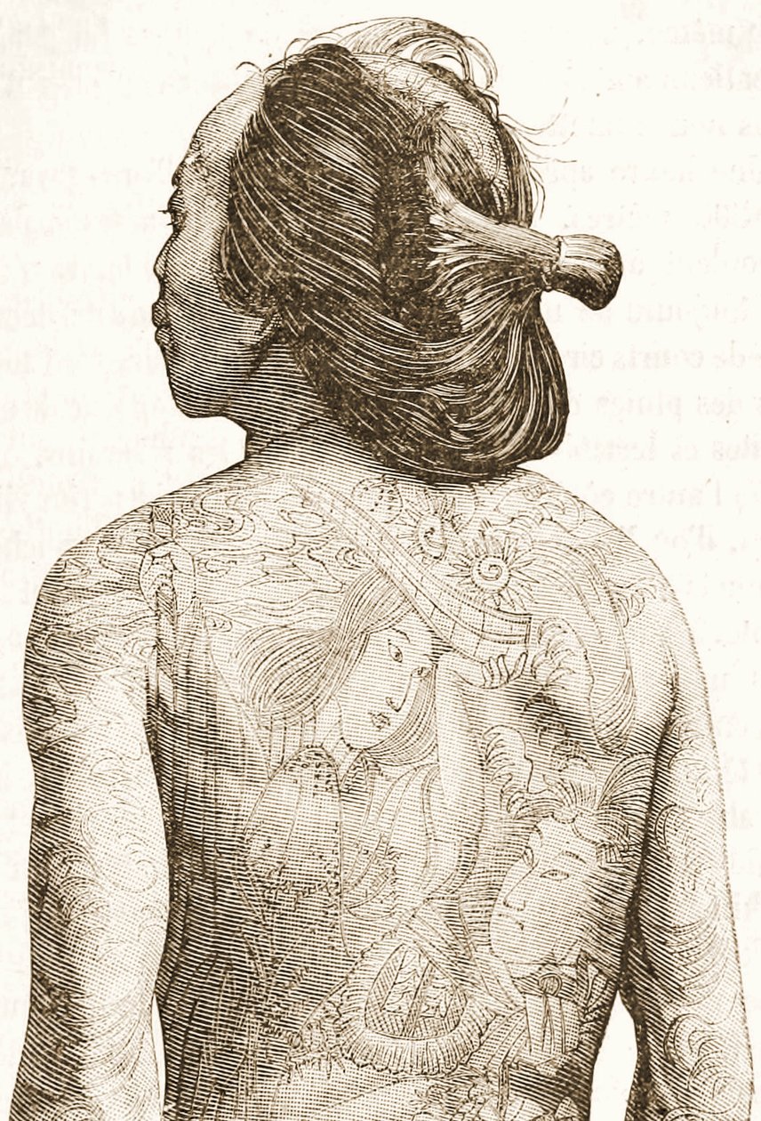 Mann mit traditionellen japanischen Irezumi-Tätowierungen, ca. 1880 von Japanese School