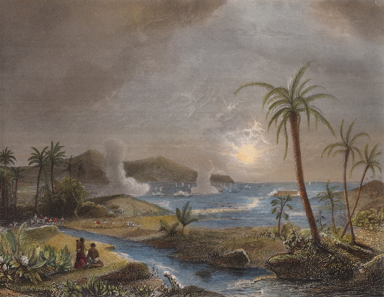 Die Schlacht von Martinique im Jahr 1674, graviert von Chavane von Jean Antoine Theodore Gudin