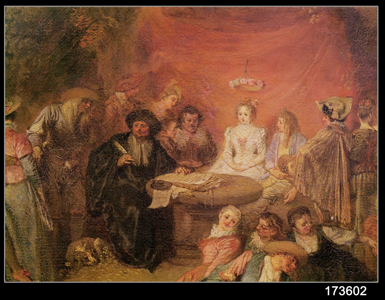 Der Tisch des Brautpaares, Detail aus Der Ehevertrag, ca. 1712-13 (Detail) von Jean Antoine Watteau