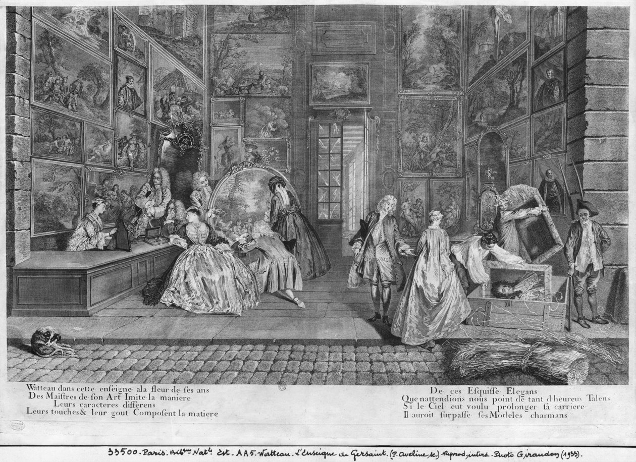 Das Ladenschild von Gersaint, graviert von Pierre Aveline (ca. 1656-1722) ca. 1720 von Jean Antoine Watteau