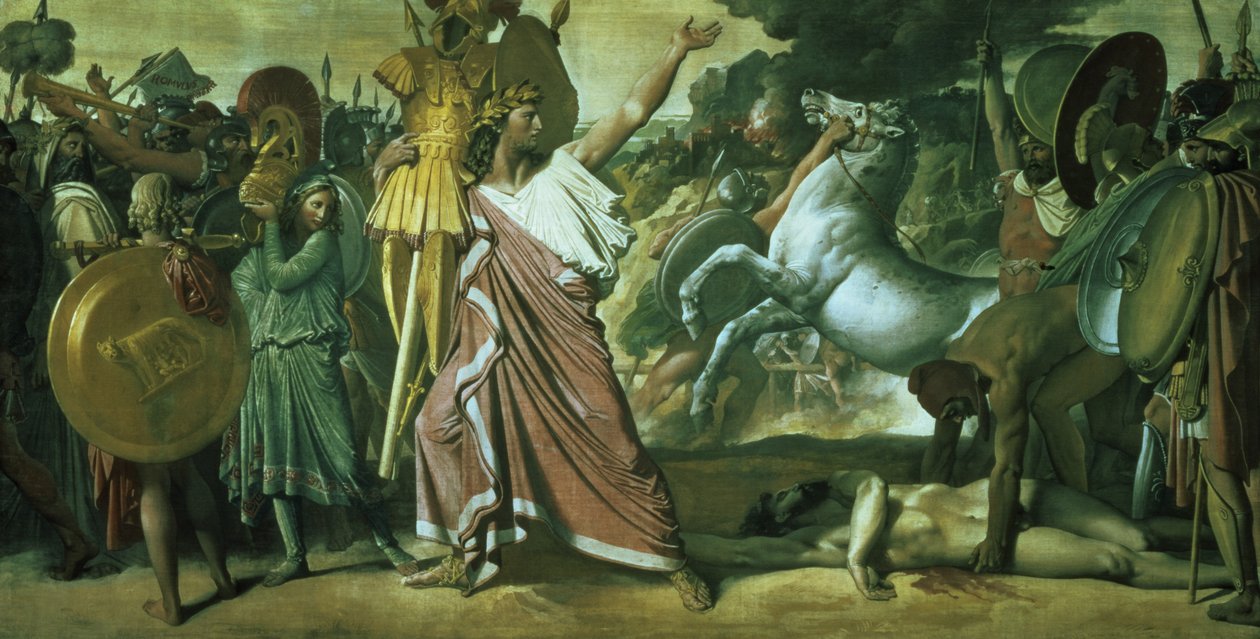 Romulus, Eroberer von Acron, bringt seine Beute zum Tempel des Jupiter, 1812 von Jean Auguste Dominique Ingres