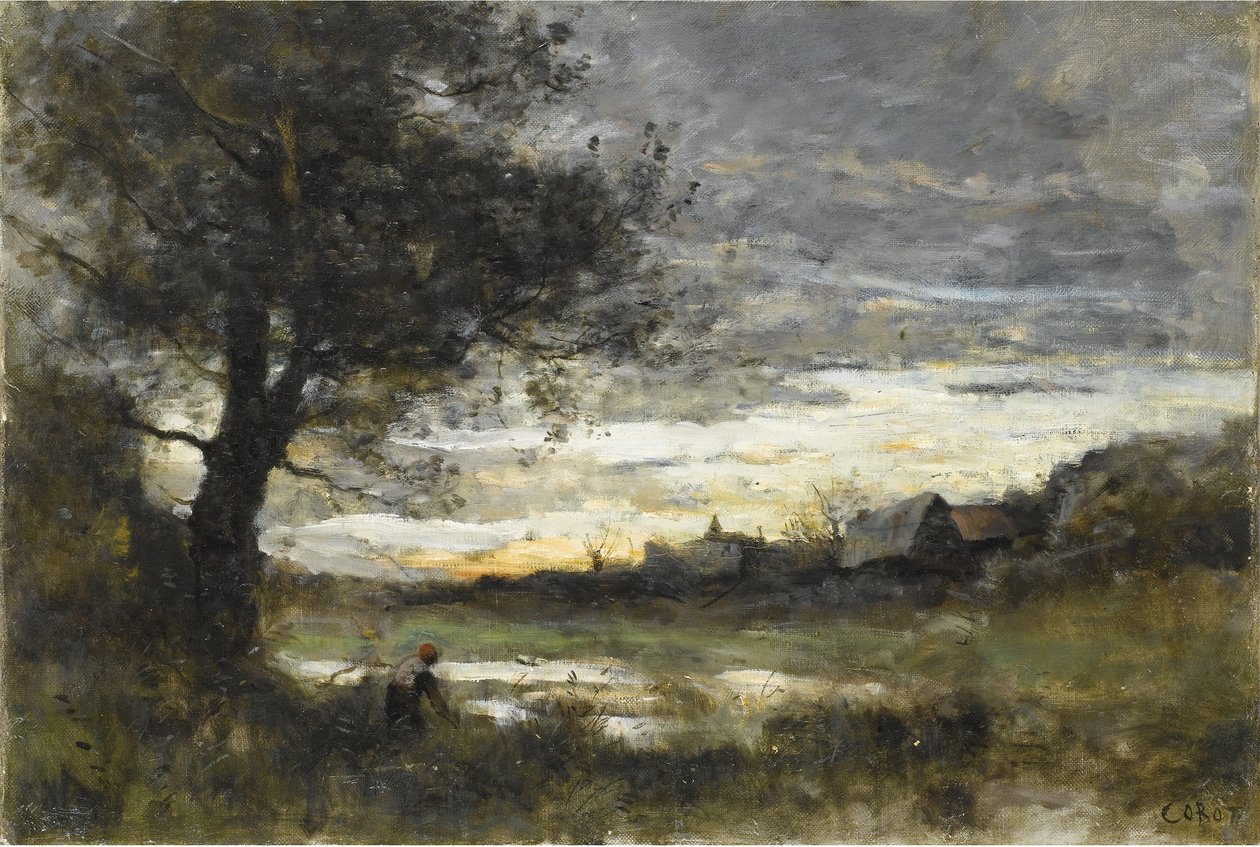 Erinnerung an die Normandie, Sonnenuntergang von Jean Baptiste Camille Corot