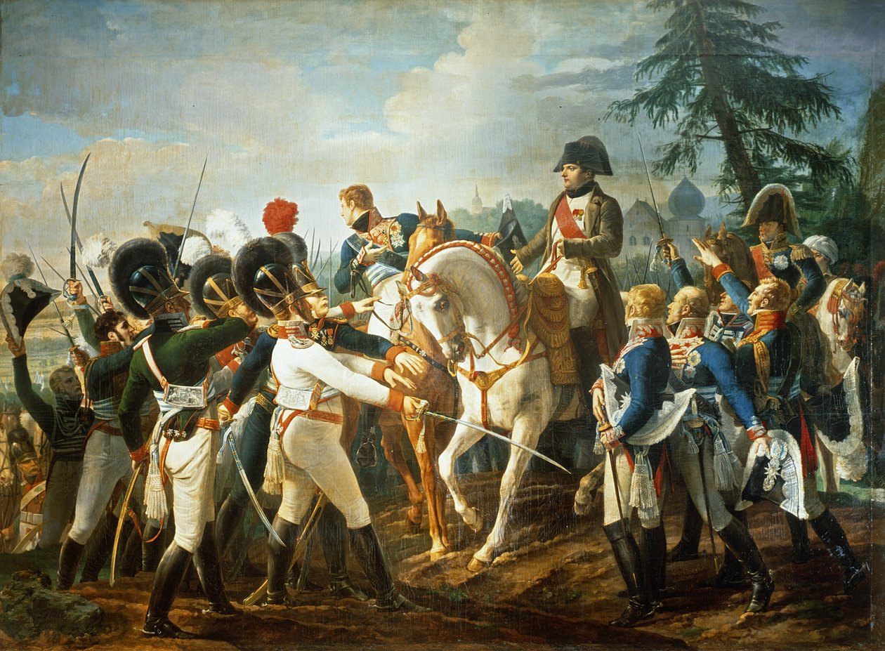 Napoleon und die bayerischen und württembergischen Truppen in Abensberg, 20. April 1809 von Jean Baptiste Debret