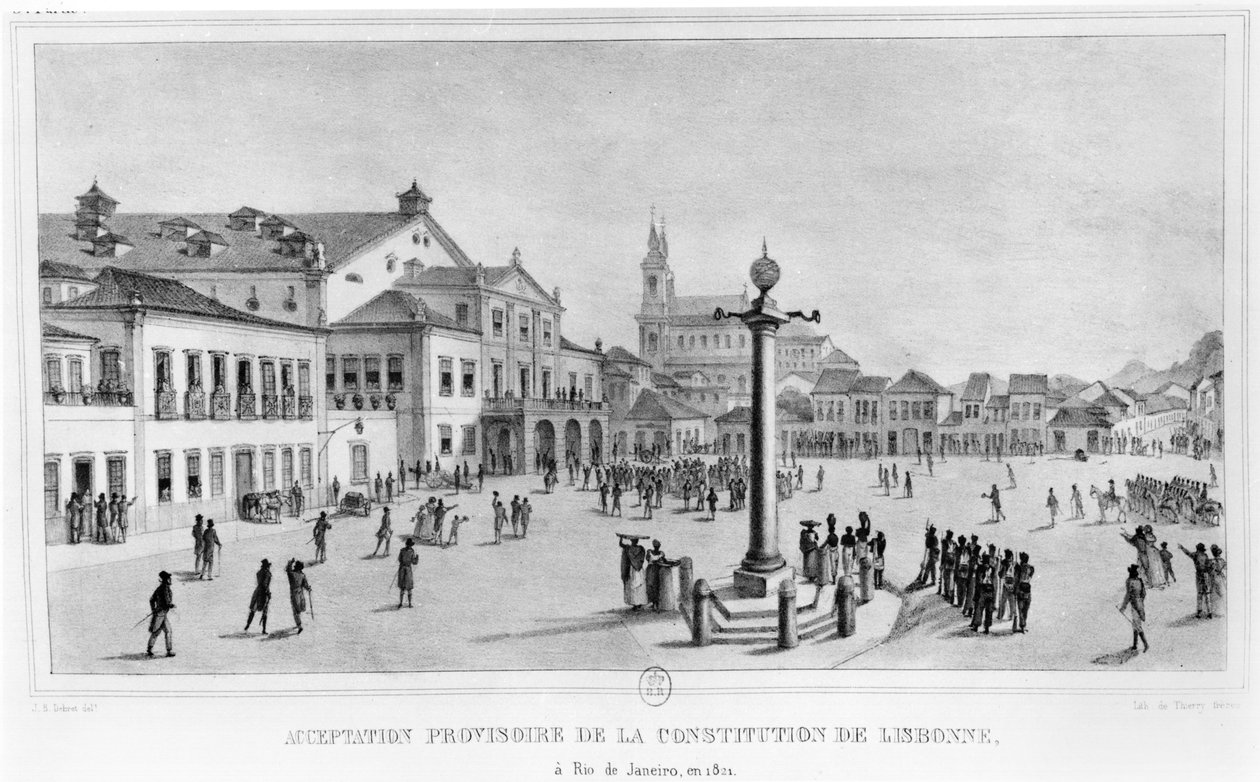Vorübergehende Annahme der Verfassung von Lissabon, Rio de Janeiro, 1821, Illustration aus 