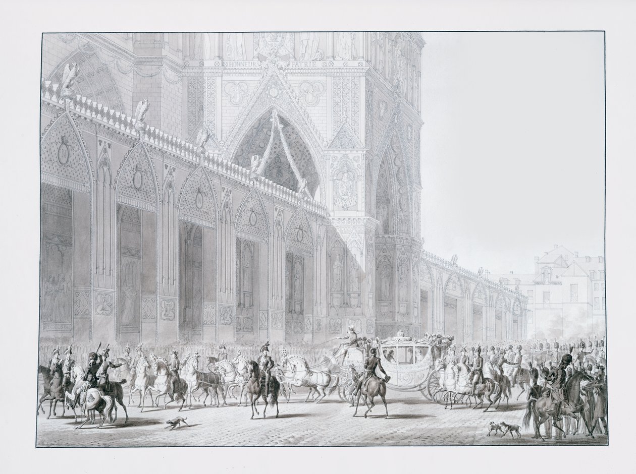 Ankunft von Kaiser Napoleon I. und Kaiserin Josephine zur Krönung in der Kathedrale Notre-Dame, Paris, am 2. Dezember 1804 von Jean Baptiste Isabey