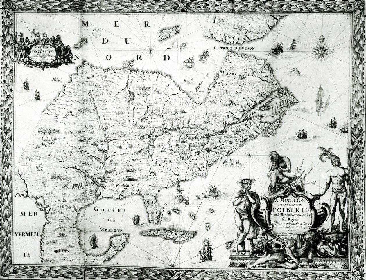 Karte von Neufrankreich, gewidmet Colbert von Duchesneau, Intendant, 1681 von Jean Baptiste Louis Franquelin