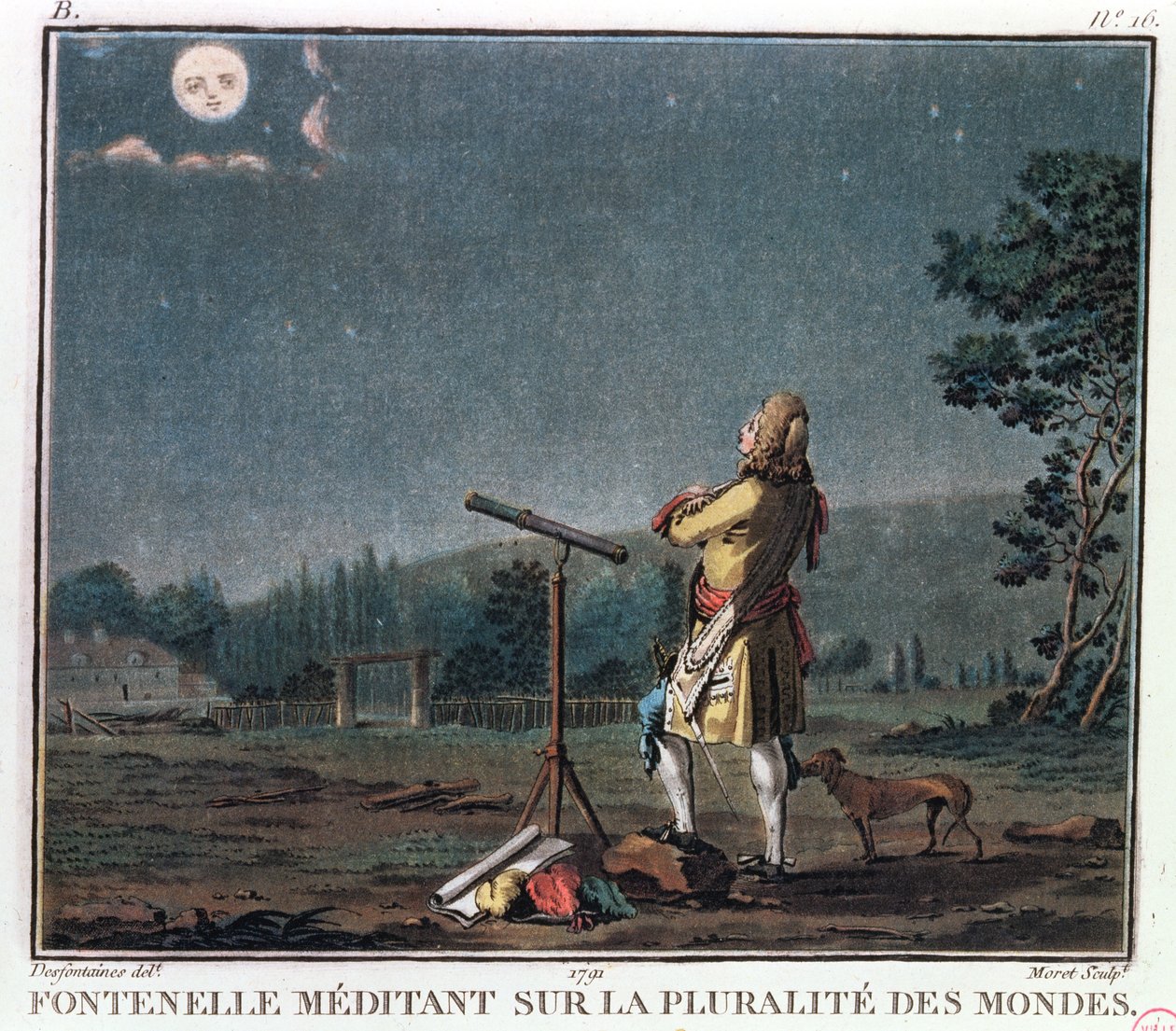 Bernard Le Bovier de Fontenelle (1657-1757) meditiert über die Vermehrung der Welten, 1791 von Jean Baptiste Morret