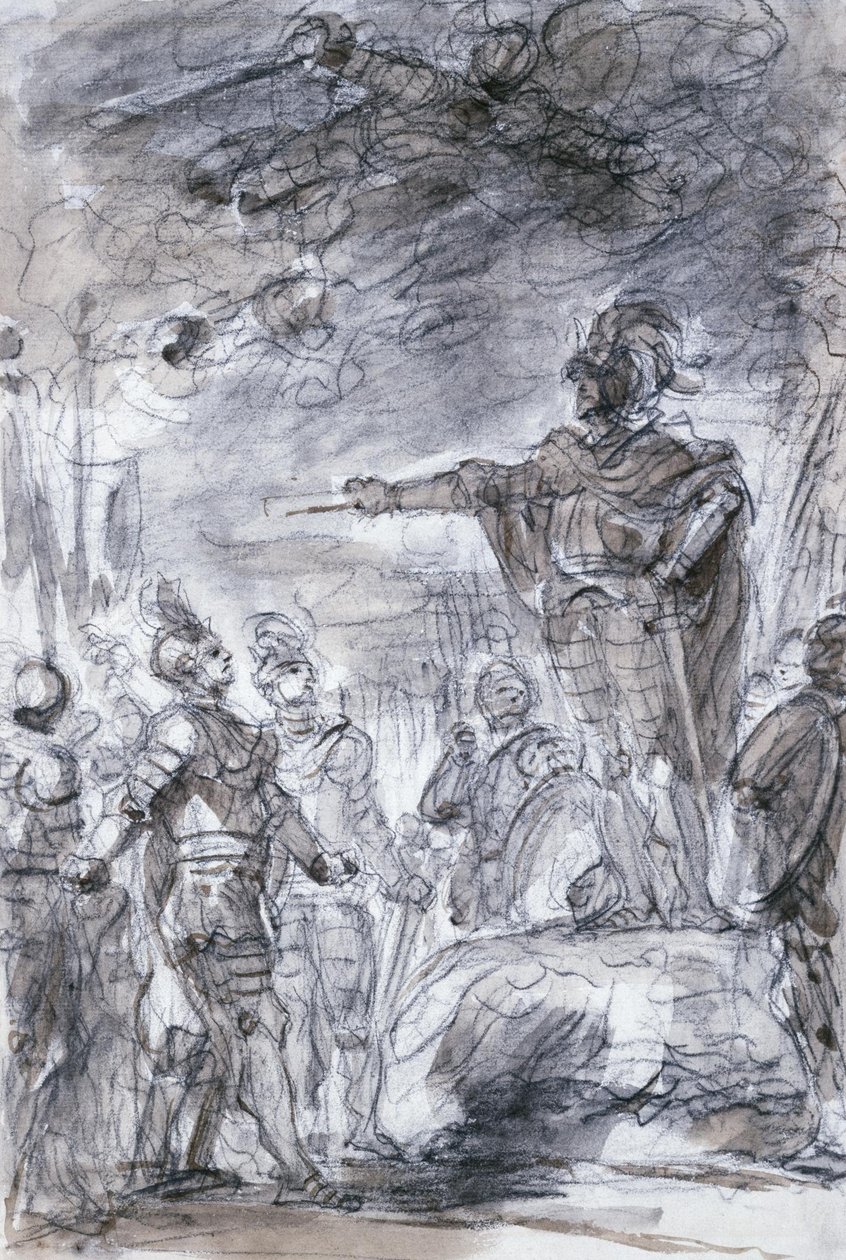 Szene aus Ariostos Orlando Furioso - Rodomonte und Mandricardo tragen ihren Fall vor Agramante vor von Jean Honore Fragonard
