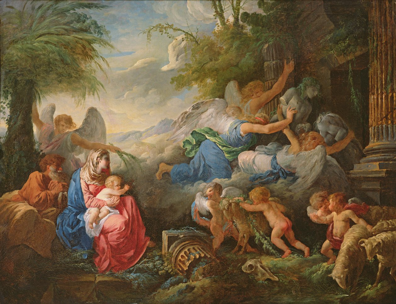 Der Fall der Idole und die Rast auf der Flucht nach Ägypten, ca. 1775 von Jean Jacques II Lagrenee