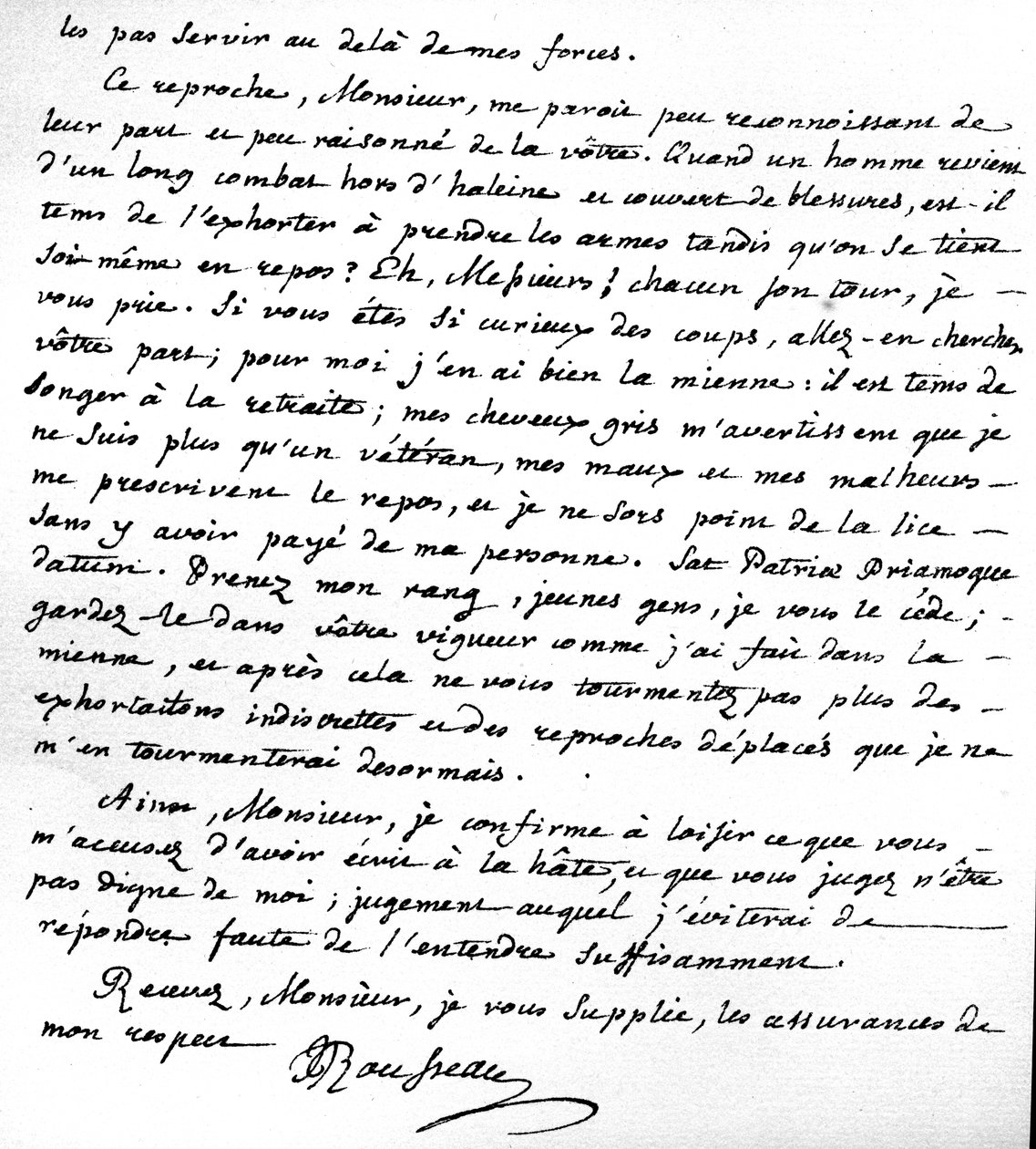 Brief, der Rousseaus Gründe für das Nichtweiterverfassen zur Unterstützung der französischen Protestanten darlegt, geschrieben in Motiers, 15. Juli 1764 von Jean Jacques Rousseau