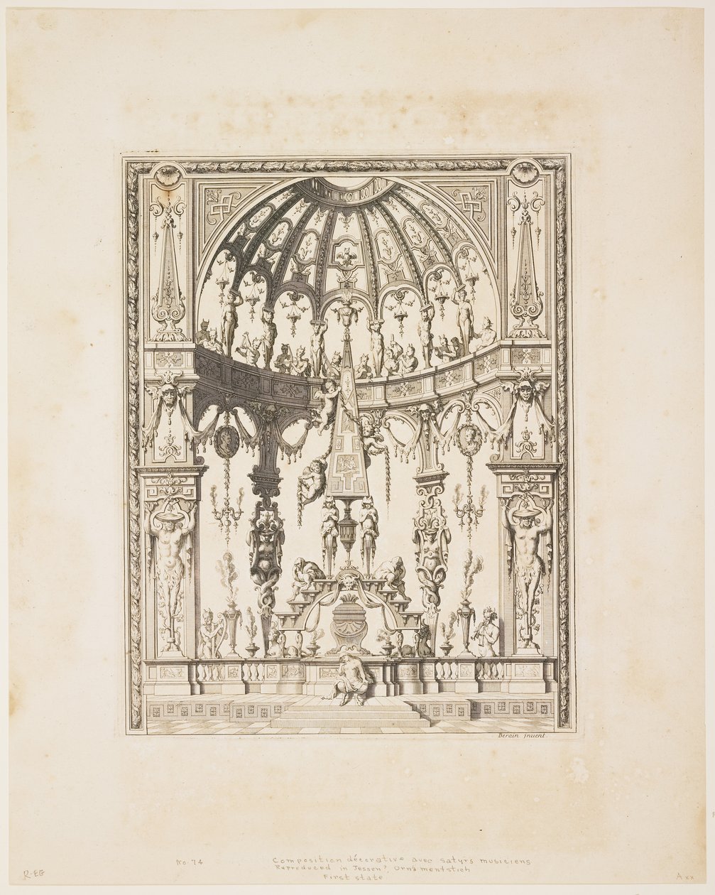 Das Satyrbegräbnis aus einer Serie von Entwürfen für dekorative Paneele, 1670-80 von Jean Lepautre