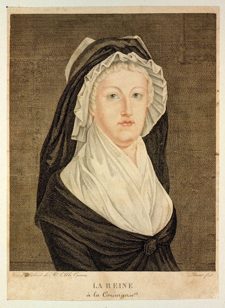 Die Königin in einer Gefängniszelle in der Conciergerie, veröffentlicht 1794 von Jean Louis the Younger Prieur