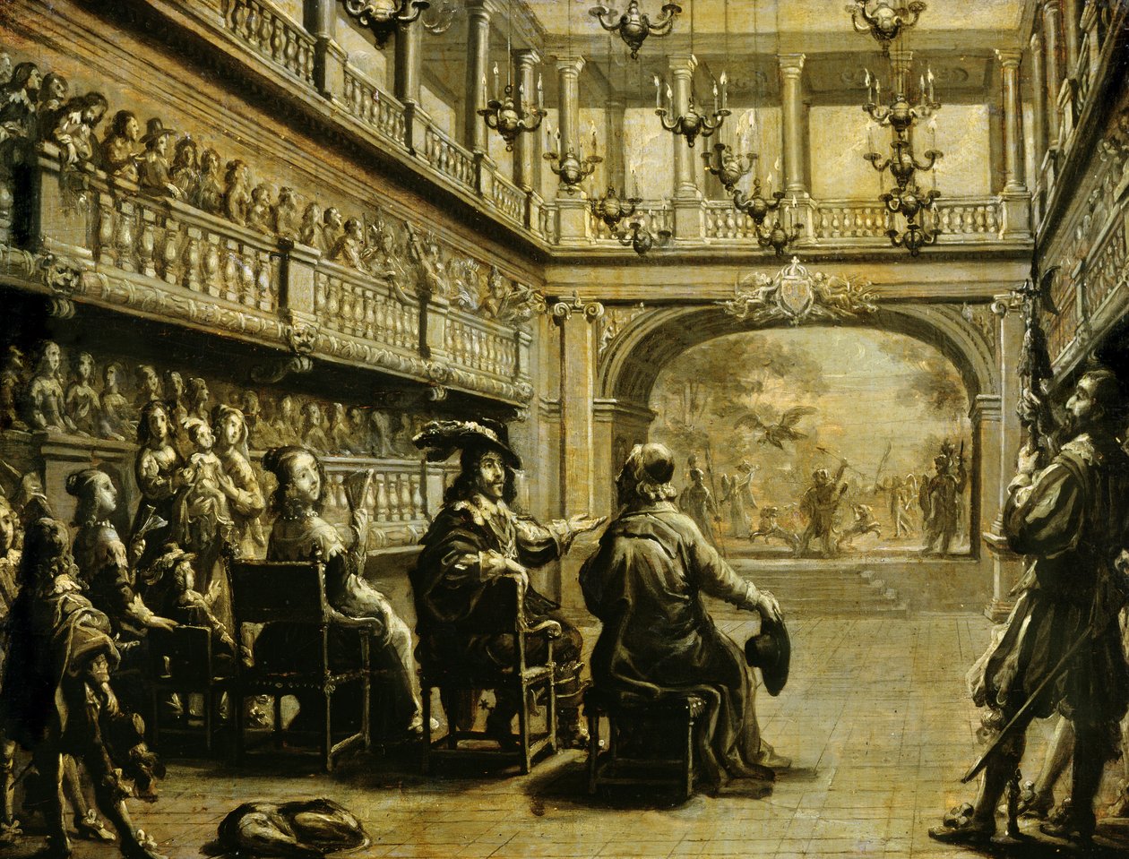 Ludwig XIII. (1601-43), Anna von Österreich (1601-66) und Kardinal Richelieu (1585-1642) bei der Aufführung von 