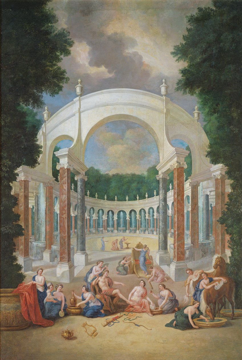 Die Haine von Versailles. Blick auf die Kolonnade mit Apollo und den Nymphen von Jean the Younger Cotelle