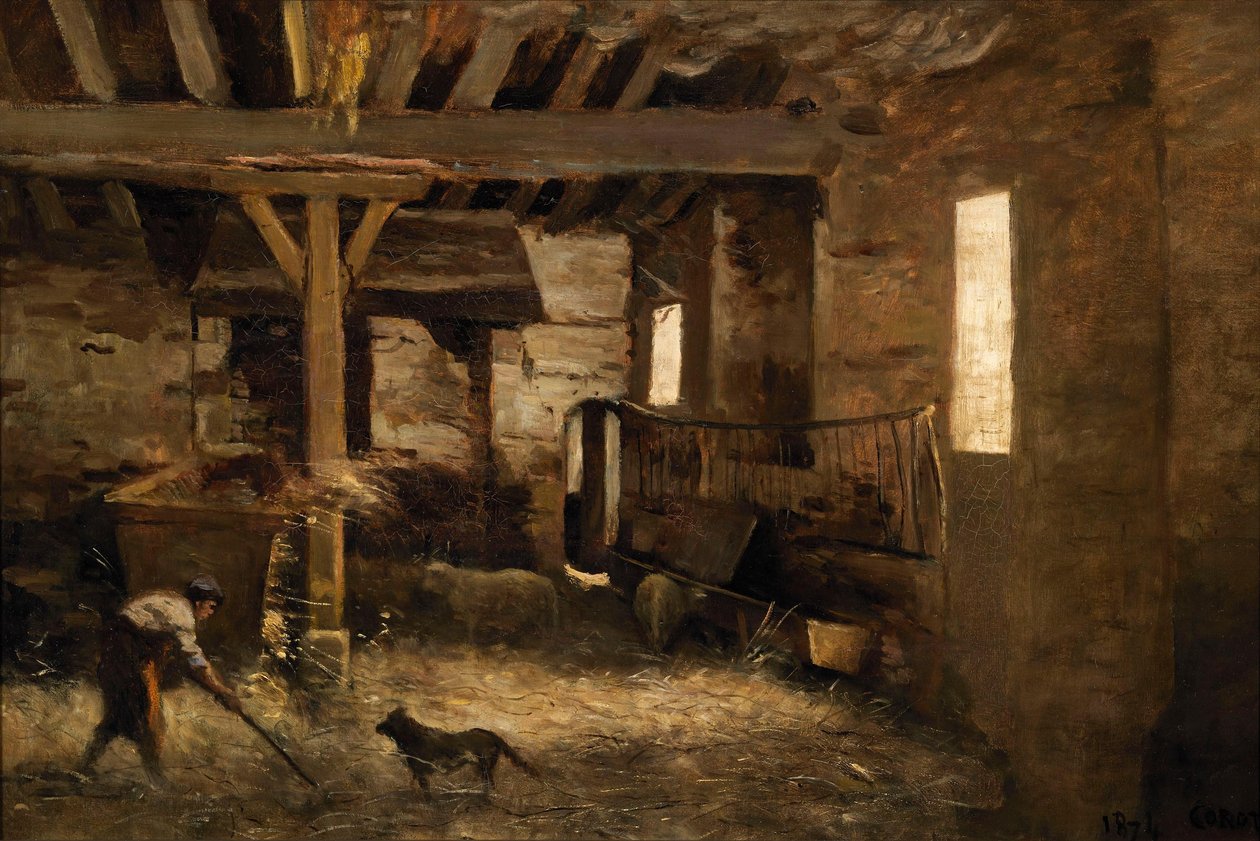 Ein Innenraum einer Scheune von Jean-Baptiste-Camille Corot