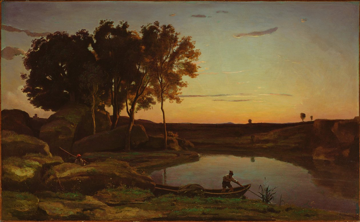 Landschaft mit See und Bootsmann von Jean-Baptiste-Camille Corot