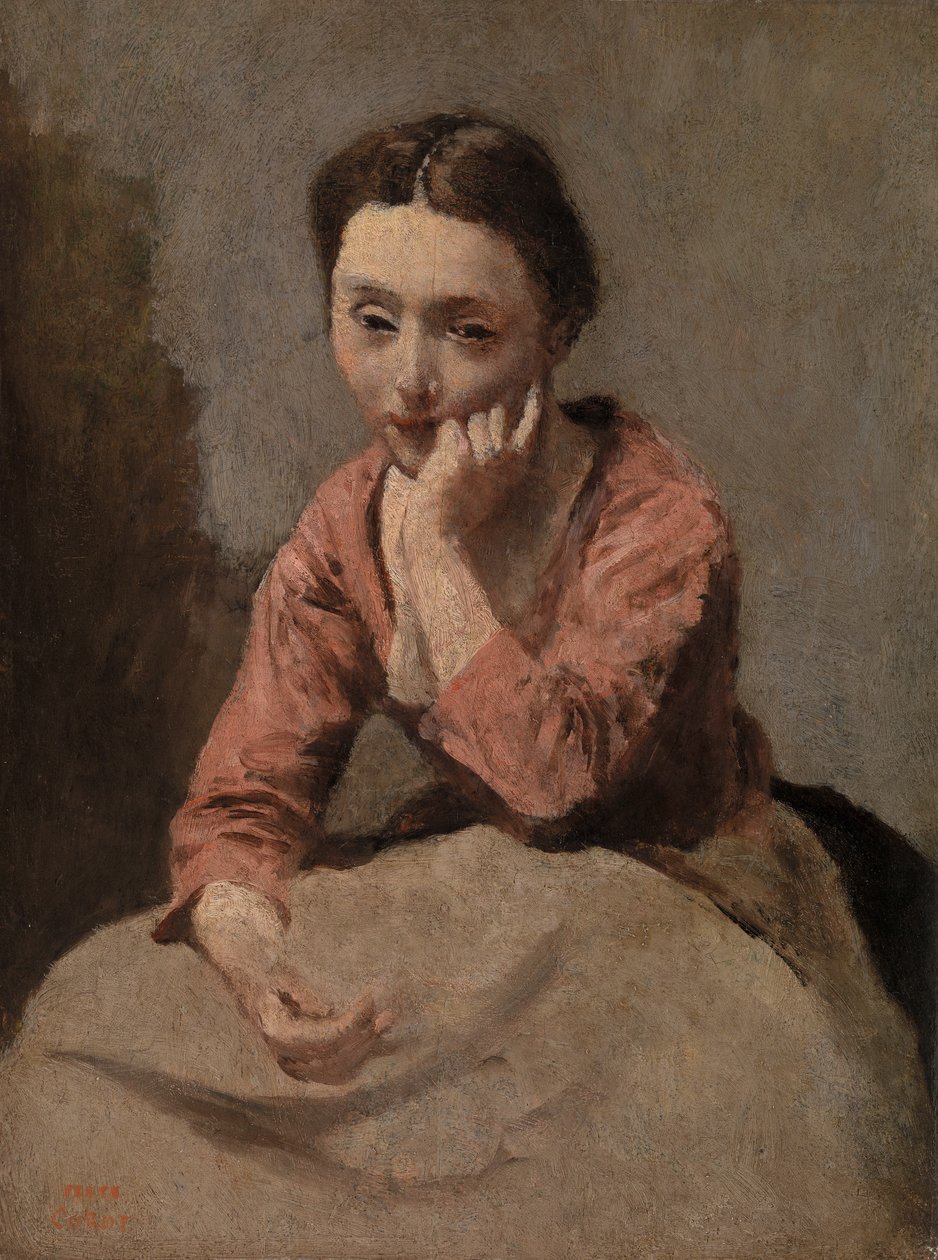 Nachdenkliche junge Frau von Jean-Baptiste-Camille Corot