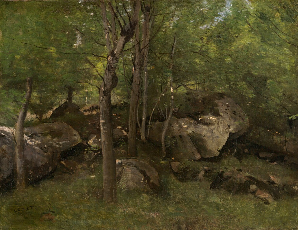 Felsen im Wald von Fontainebleau von Jean-Baptiste-Camille Corot