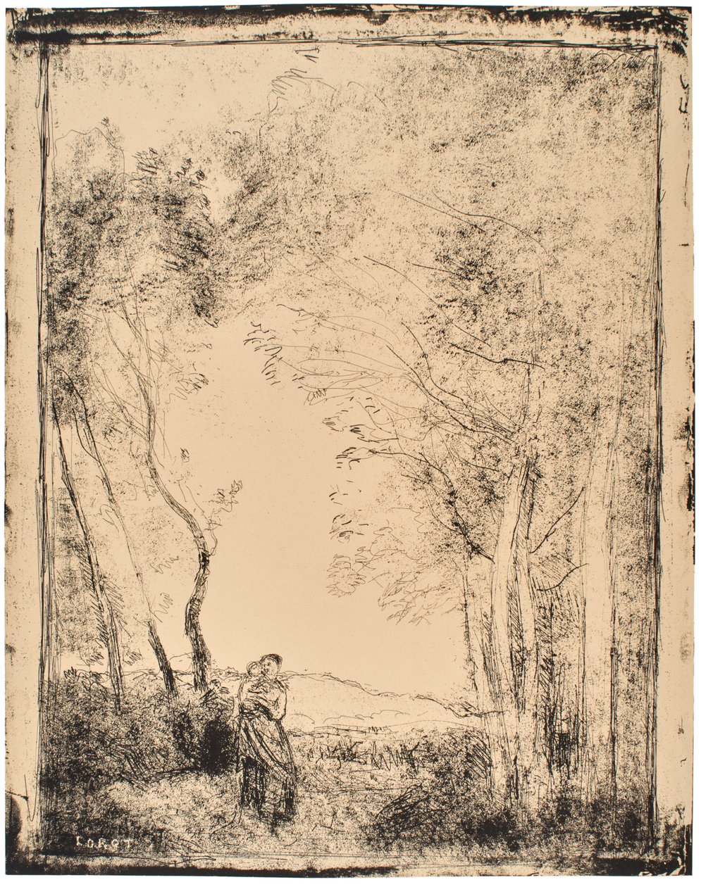 Junge Mutter am Eingang eines Waldes von Jean-Baptiste-Camille Corot