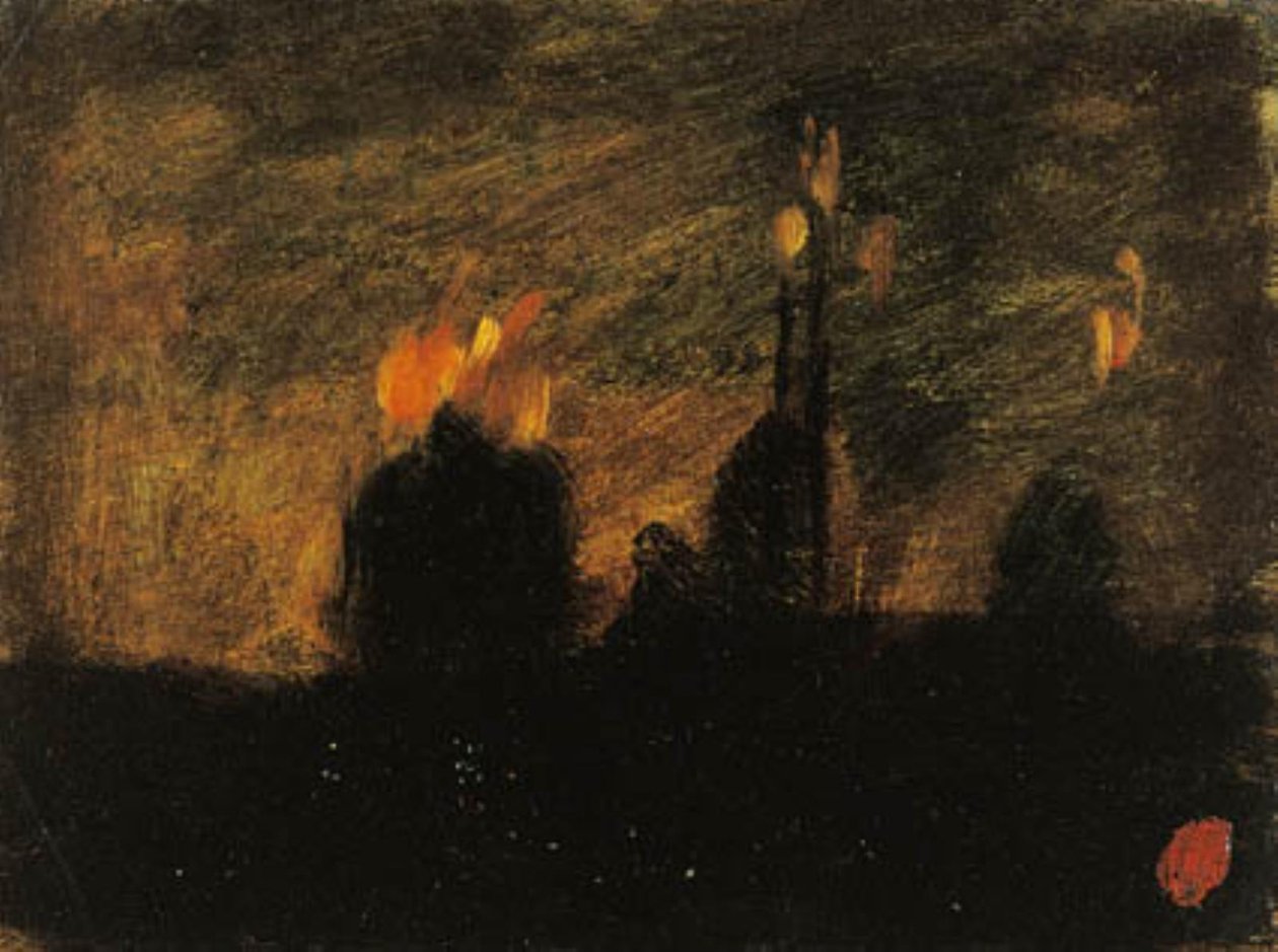 Nachtstimmung mit Bränden in St-Vast-là-haut bei Valenciennes von Jean-Baptiste Carpeaux