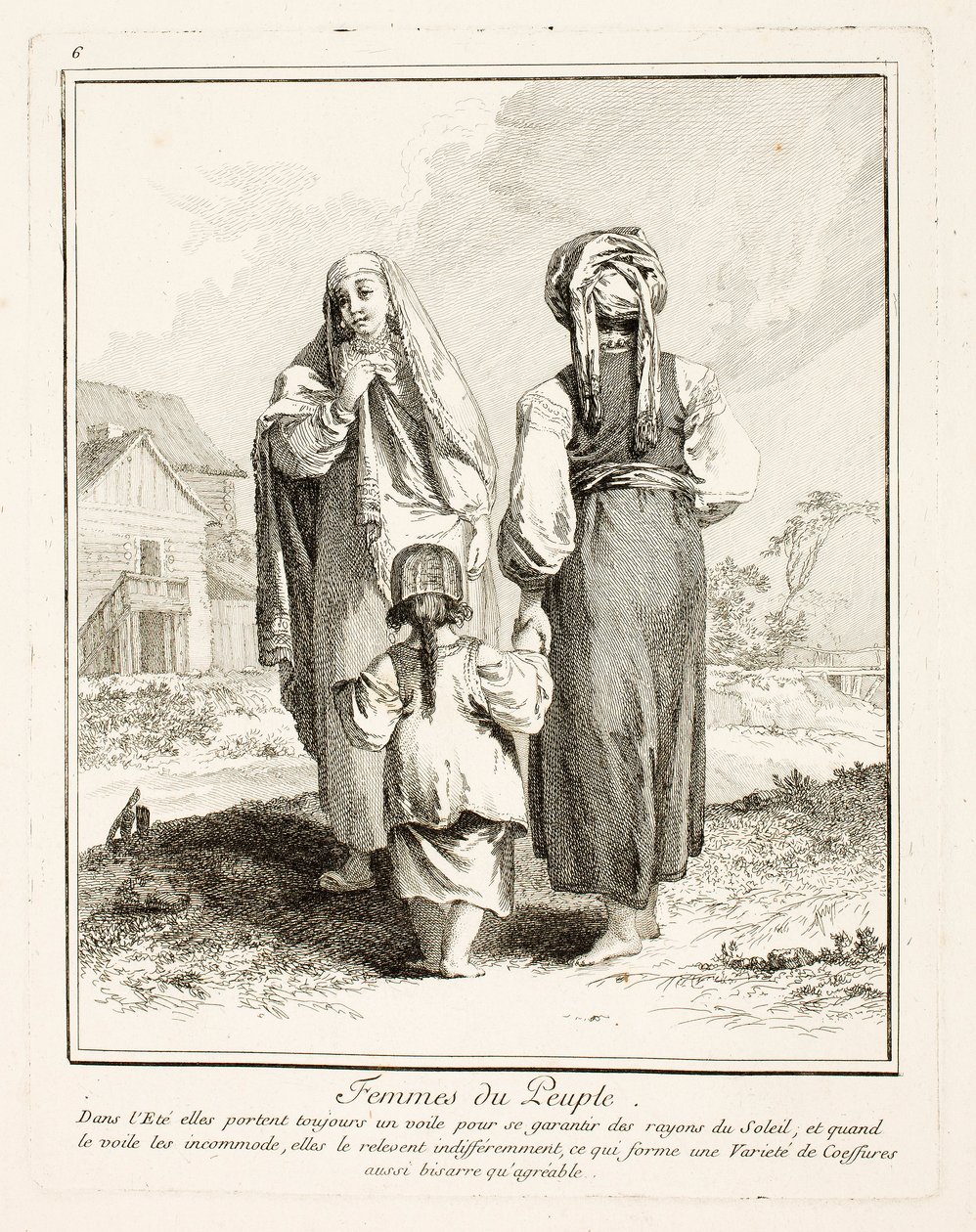 Frauen des Volkes, Tafel sechs aus Divers Habillements des Peuples du Nord von Jean-Baptiste Le Prince