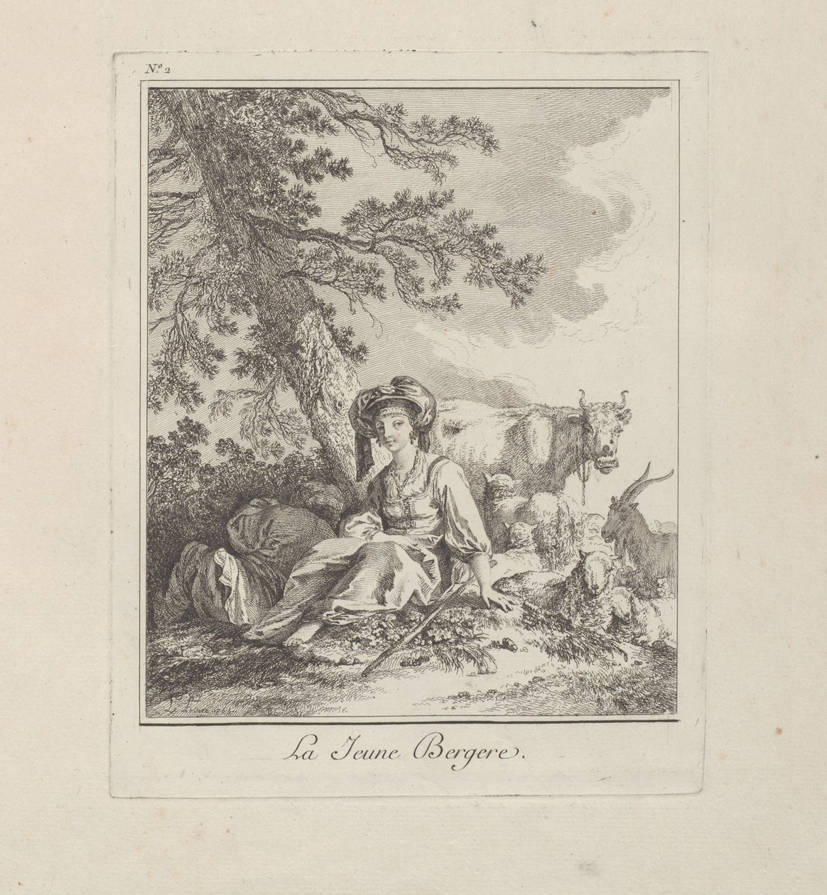 Die junge Schäferin, Tafel zwei aus Divers Habillements des Peuples du Nord von Jean-Baptiste Le Prince