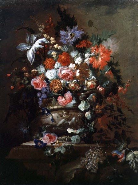 Stillleben mit Blumen und Trauben von Jean-Baptiste Morel