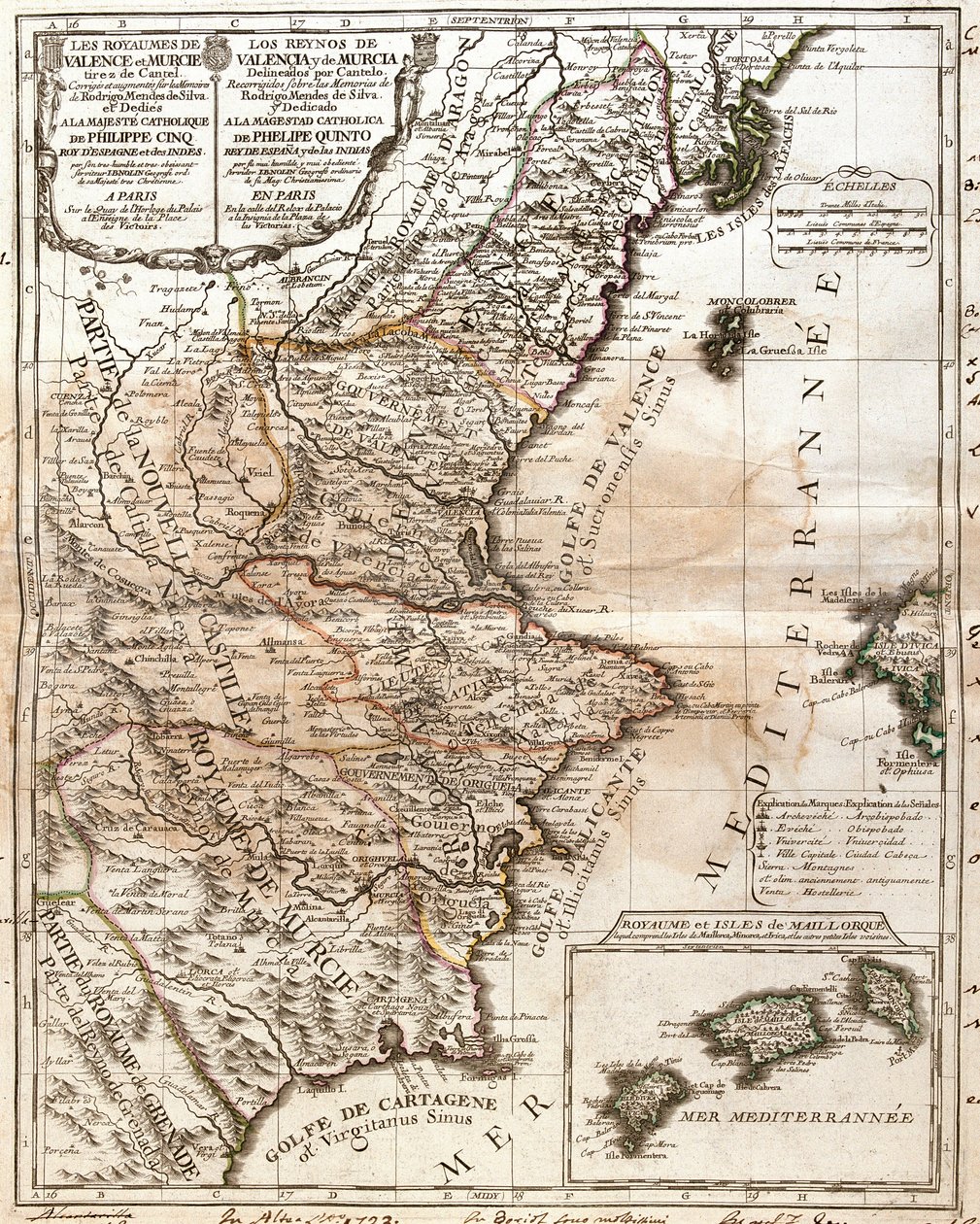Karte des Königreichs Valencia und Murcia (Spanien) von Jean Baptiste Nolin