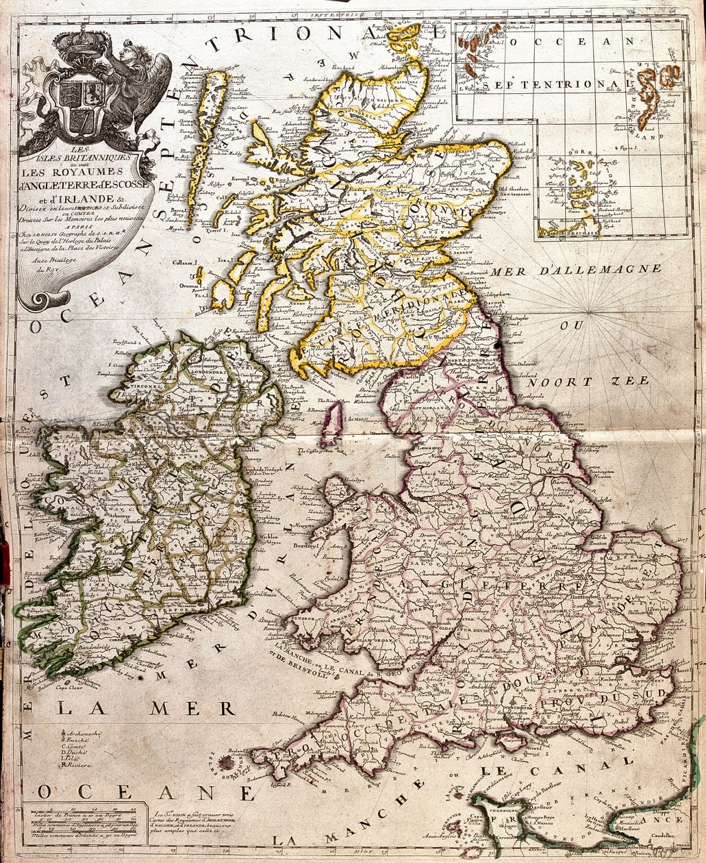 Karte der Königreiche England, Schottland und Irland (Großbritannien) von Jean Baptiste Nolin