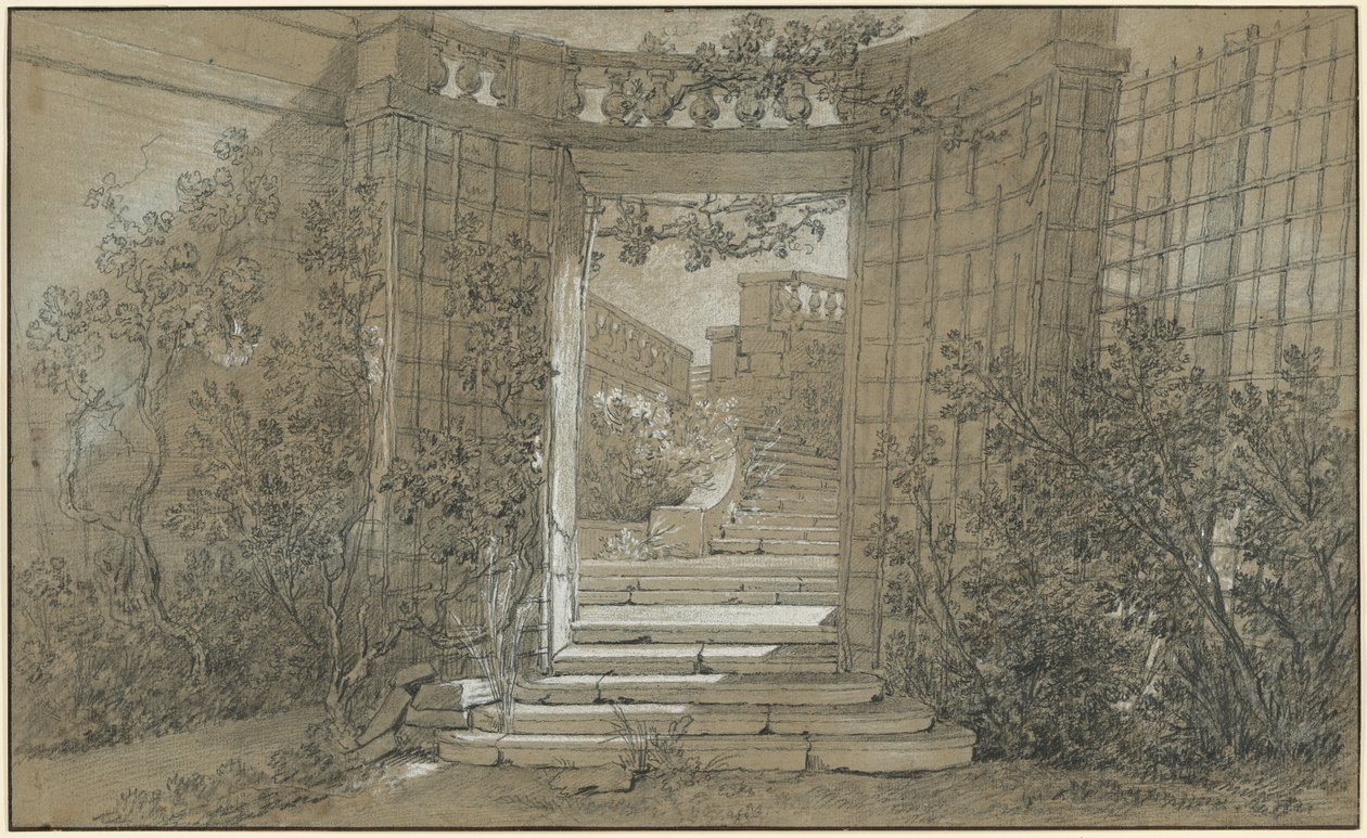 Landschaft mit einer Treppe und einer Balustrade von Jean-Baptiste Oudry