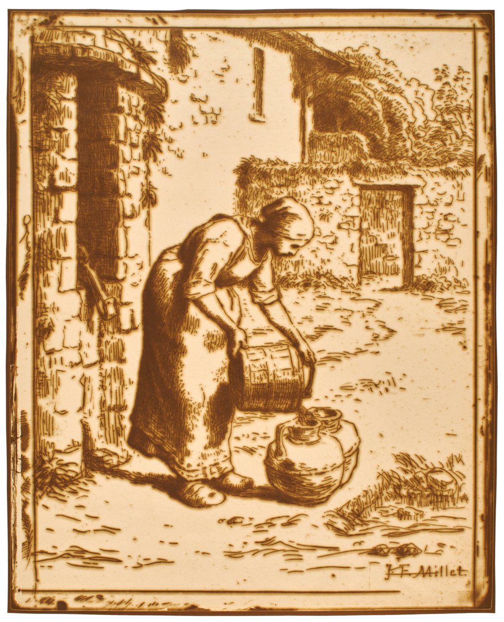 Frau, die einen Eimer leert von Jean-Francois Millet