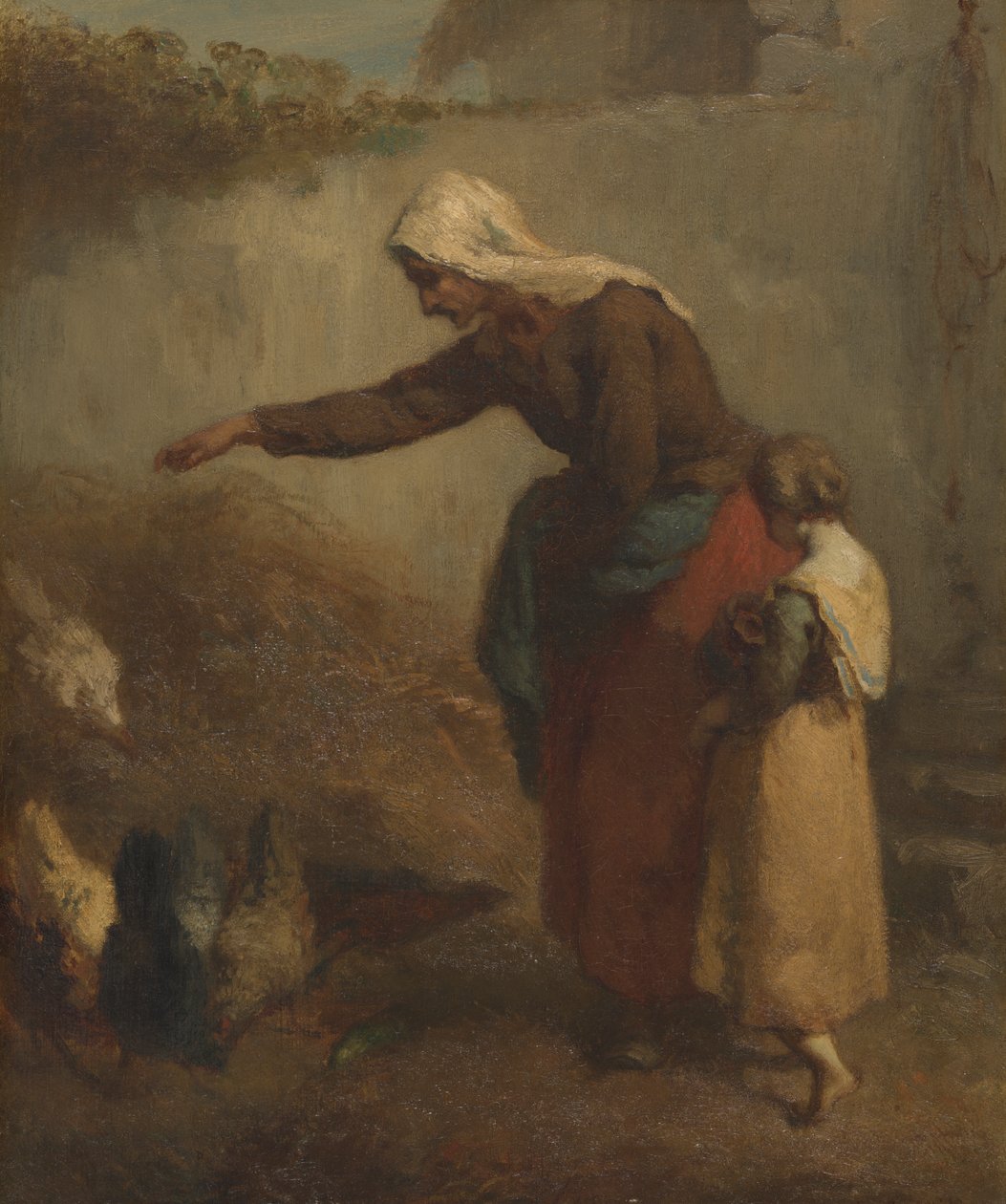 Frau füttert Hühner von Jean-Francois Millet