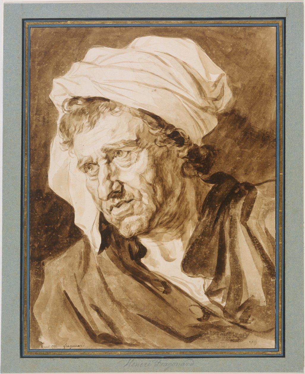 Kopf eines Mannes mit weißem Turban von Jean-Honore Fragonard