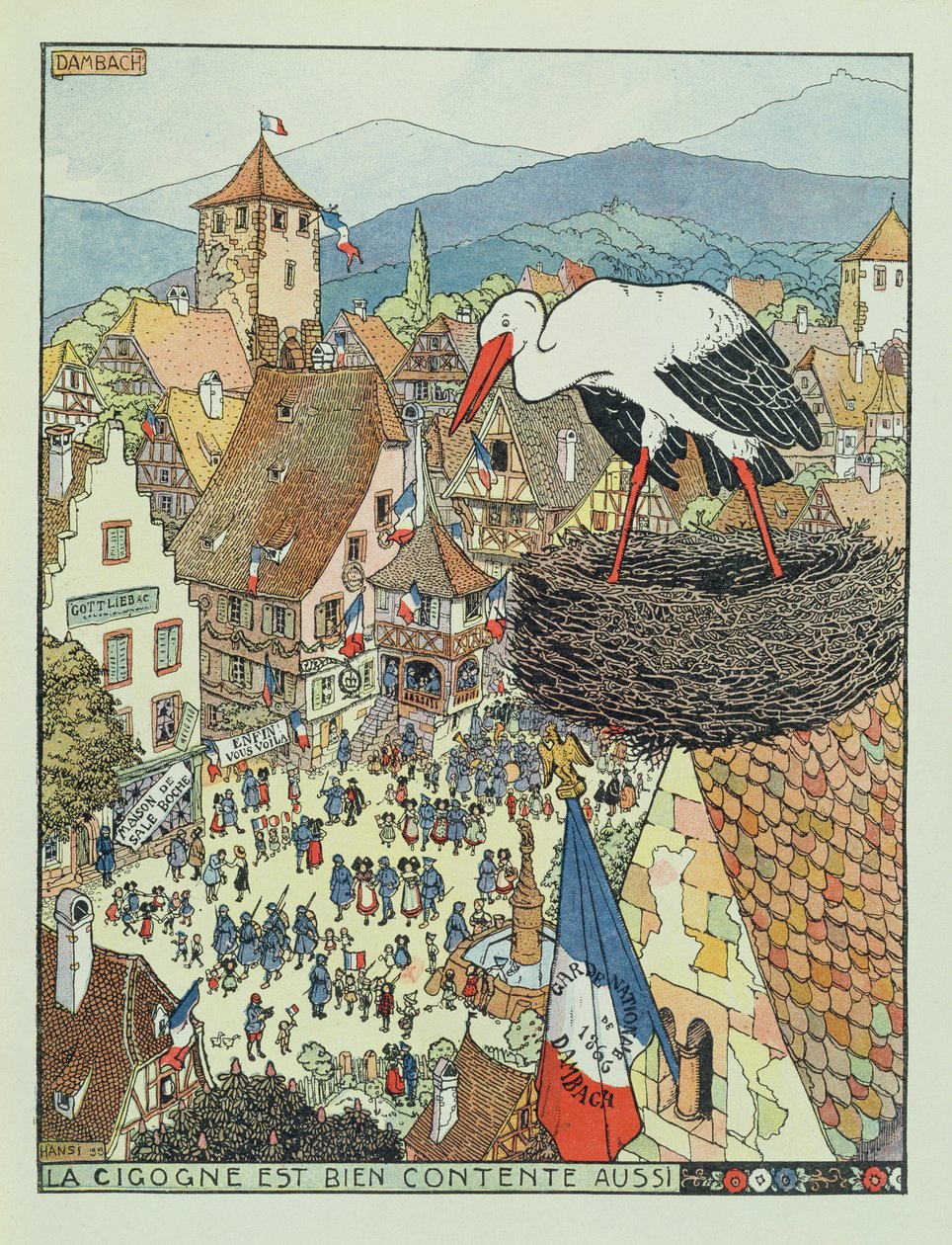 Einzug französischer Truppen in Dambach, Elsass von Jean Jacques Waltz